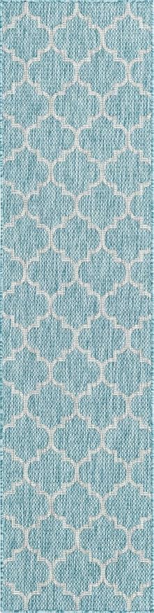 Unique Loom Trellis Collection Area Rug-Lattice Design Moroccan Inspired for Indoor/Outdoor Décor 2 ft x 8 ft Runner Aquamarine/Gray
