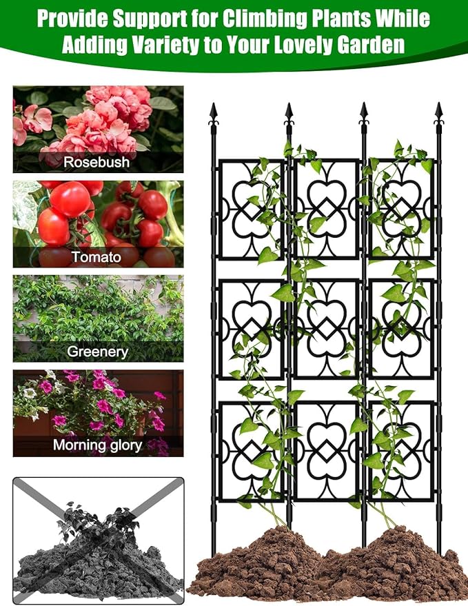 80 Garden Trellis for Climbing Plants Kalolary Screen Plant Trellis Frame for Potted Plants Rustproof Plant Support Thicken Cucumber Trellis Grow Support for Vines Flowers Vegetable Indoor Outdoor