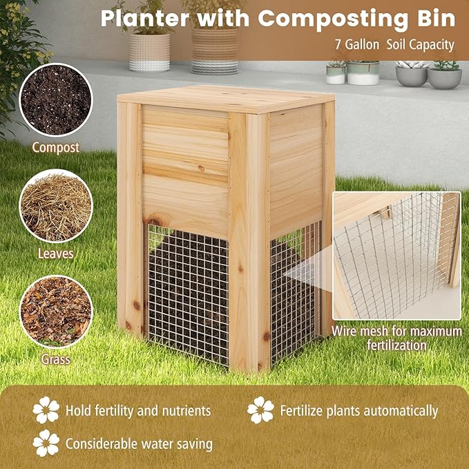 S AFSTAR Raised Garden Bed with Wood Composter 49 x 49 x 10 Open Base Fir Wood Garden Bed Outdoor Elevated Garden Box Raised Bed Above Ground Planter Box for Veggies Fruits Flowers Herbs