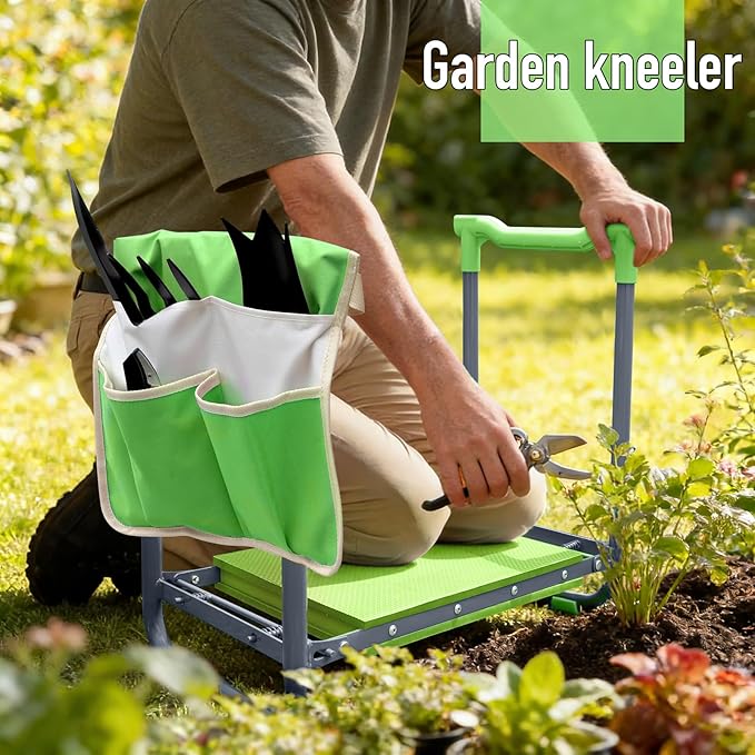 Folding Garden Stool and Kneeler Heavy Duty Garden Kneeler and Seat Kneeling Device for Gardening Gardeners and Seniors (Green)