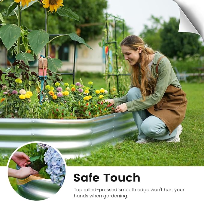 KING BIRD Raised Garden Bed with Arched Trellis Galvanized Planter Garden Box Outdoor for Gardening Climbing Vegetables Flowers 7.87x3.94x0.98 Ft Silver