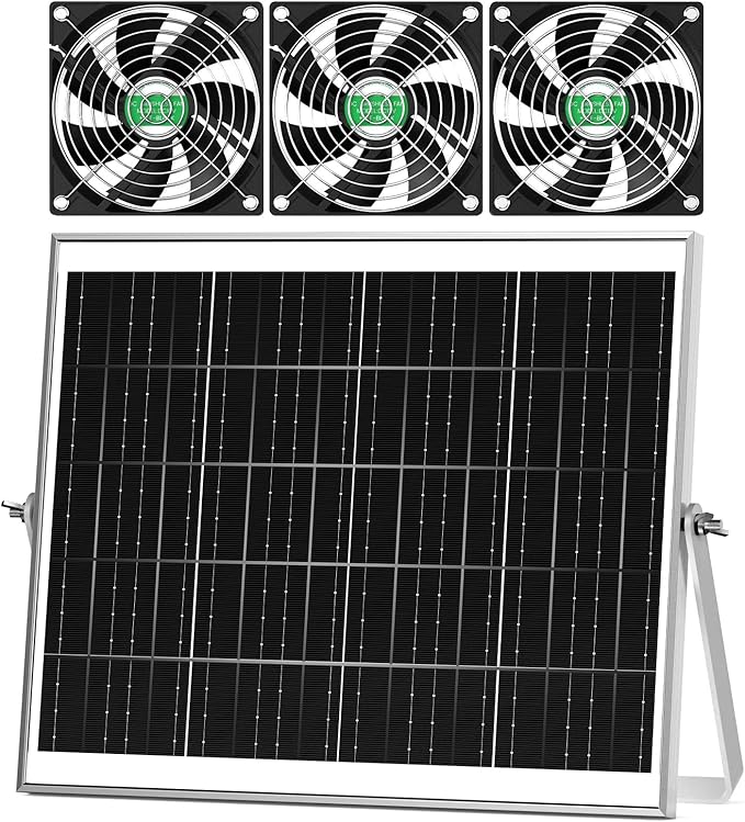 Solar Greenhouse Fan 3 Kit 30W Large Solar Powered Exhaust and Intake Fan Outdoor Waterproof Strong Airflow 16.5ft Cord for Chicken Coop Grow Tent Shed Air Ventilation and Circulation