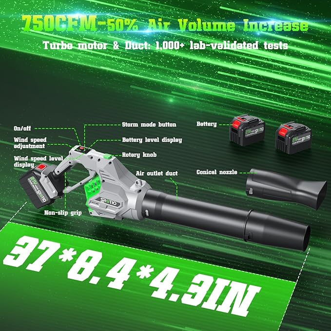 Electric Leaf Blower 950000 RPM Leaf Blower Cordless Body Can be Rotated 180° 2 X 4.5Ah Batteries and Fast Charger 4 Speed Mode Portable Lightweight Grass Blower for Lawn Care Patio Cleaning(Grey)