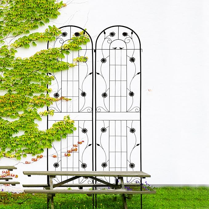 2 Pack 71 x 19.7 Rustproof Metal Garden Trellis for Climbing Plants - Black Powder Coated Outdoor Flower Support Easy to Assemble Sturdy &amp Durable (Black 19.69×86.61 inches.)