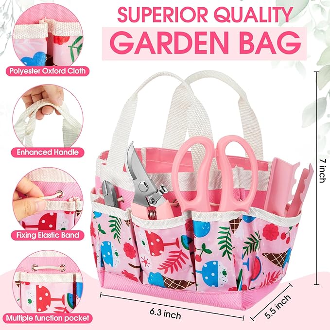 Lasnten 211 Pcs Gardening Tools Kit Floral Arrangement Supplies Pink Tote Storage Bag and Flower Stripper Floral Gloves Pruning Shears Scissors Etc Bouquets Crafts Gifts for Women Valentine's Day