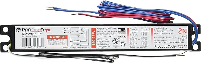 GE 72277 GE232MV-N-DIY LFL ProLine Electronic Multivolt Instant Start Ballast for 2 or 1- F32T8