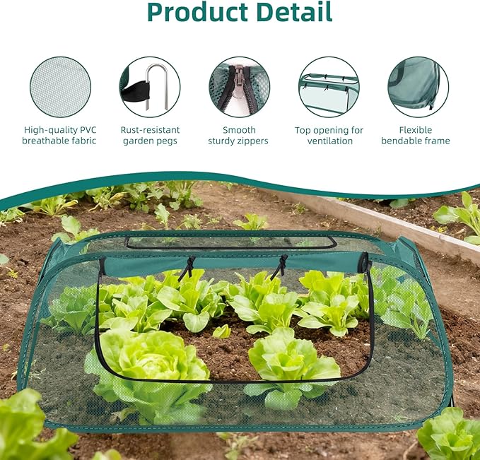 Pop-Up Mesh Garden Cover for Raised Beds – 2-Pack Outdoor Plant Cage with 30% Sun Shade &amp Insect Protection Zip Window Foldable Crop Tent for Seedlings Wildlife Includes 8 Stakes