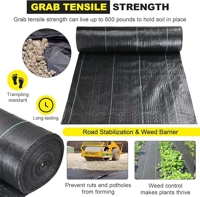 DWALE Driveway Fabric 4x300 ft Polyethylene 4OZ Woven Black Weed Barrier Fabric for Erosion Control Landscaping &amp Construction Projects