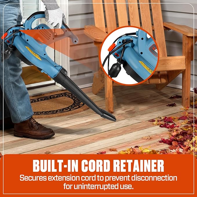SENIX 12 AMP Leaf Blower 3-in-1 Handheld Electric Leaf Blower Vacuum and Mulcher 420 CFM 179 MPH AirflowCorded Blowers with Reusable Collection Bag (BLVE12-M)