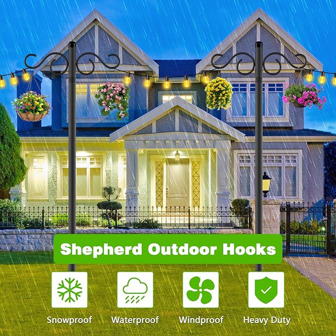Double Shepherds Hooks for Outdoor2 Pack 55 Inch Bird Feeder Pole with 5 Prongs BaseHeavy Duty Shepherds HookSuitable for Garden in Hanging Flower BasketLanternBird Nests (2 Pack 55 inch)