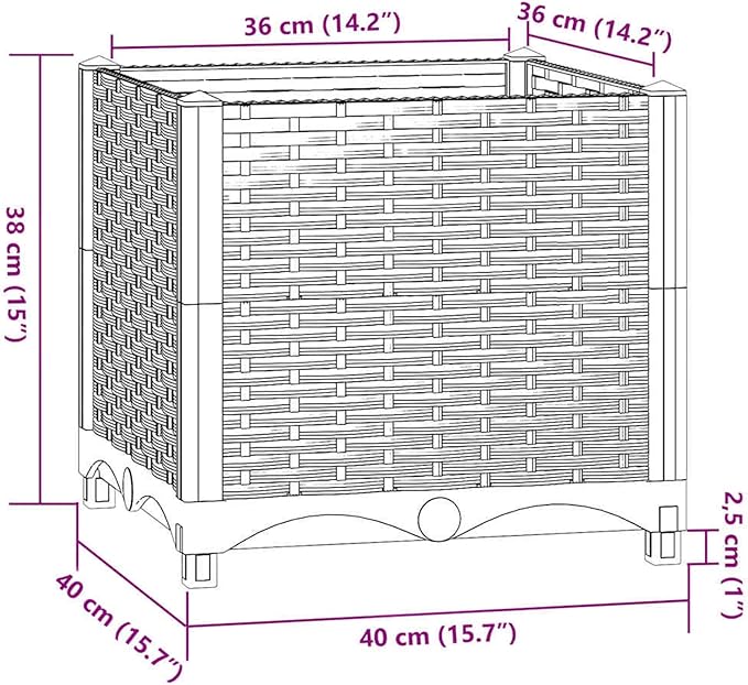 Elevated Garden Bed - Black Polypropylene Planter 40x40x38 cm Deep &amp Wide for Plants &amp Flowers