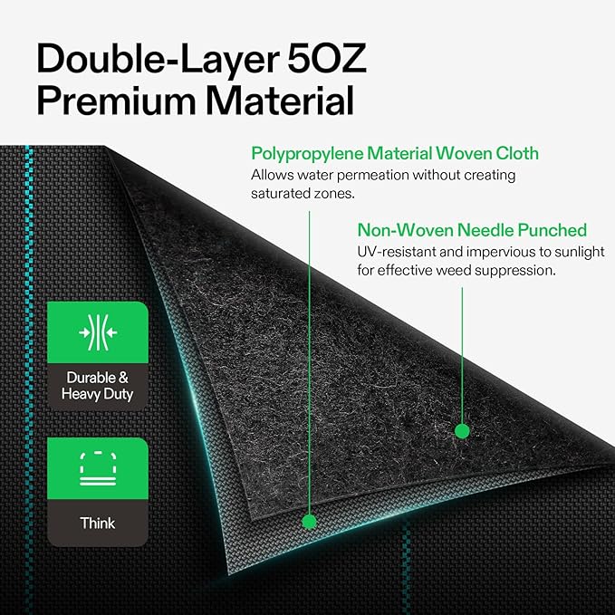VIVOSUN Premium Weed Barrier Landscape Fabric Heavy Duty 4ftx100ft 5oz Double-Layered Weed Control Mat with High Permeability Commercial Ground Cover Easy Set up &amp Superior Weed Control