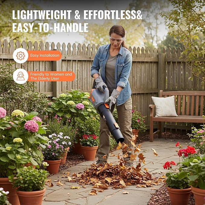Keenstone Leaf Blower Cordless 20V Electric Blower with 4.0Ah Battery and Charger Stepless Speed Control One-Handed Operated Lightweight Leaf Blowers for Lawn Care Patio Yard