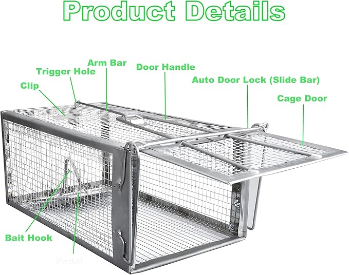 Humane Rat Traps 2-Pack No Kill Small Animal Cage Trap Live Mouse Trap Cage Catch and Release Trampa para Ratones Chipmunk Rodent Trap That Work for Indoor and Outdoor - 12.3 L x 6.5 W x 5.3 H