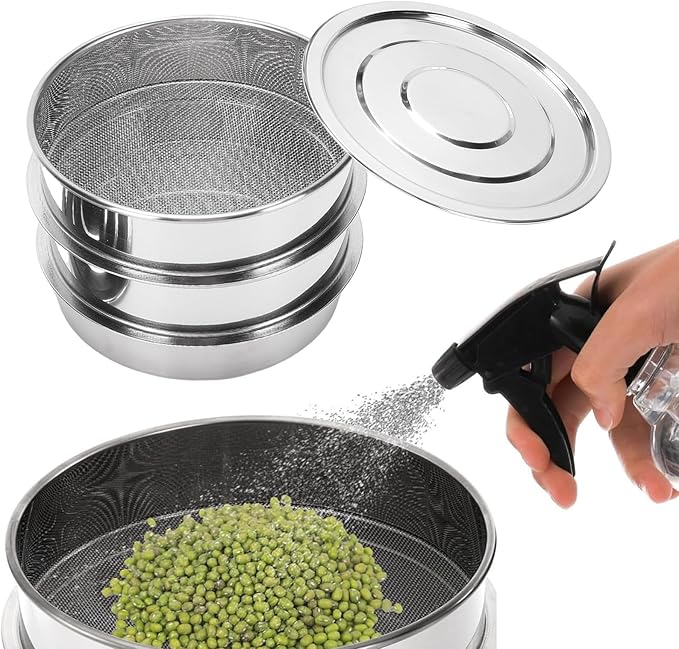 AUNMAS Seed Sprouting Kit Sprout Grower Kit with Lid Base for Home Gardening Beans Peas 6.7in Stainless Steel Mesh (4 Tier)