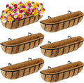 Tessco for you 6 Pieces Railing Planter Boxes 24 Inches Window Box Planters with Coco Liner and Adjustable Brackets for Deck Porch Fence Patio Balcony Gardening Outdoor Plants