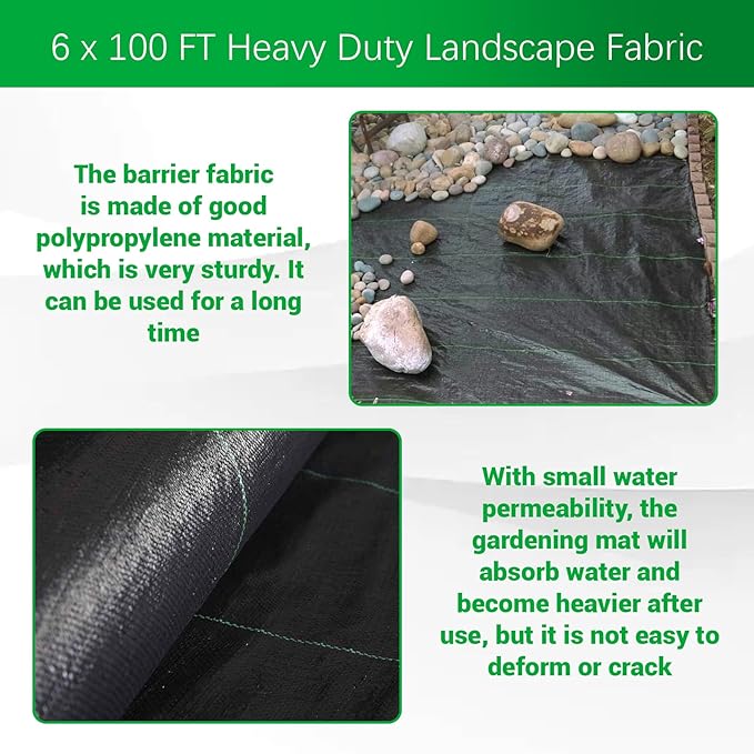 Weed Barrier Fabric Planting Cover - 6 x 100 FT Heavy Duty Landscape Fabric Ground Cover Block for Outdoor Planting