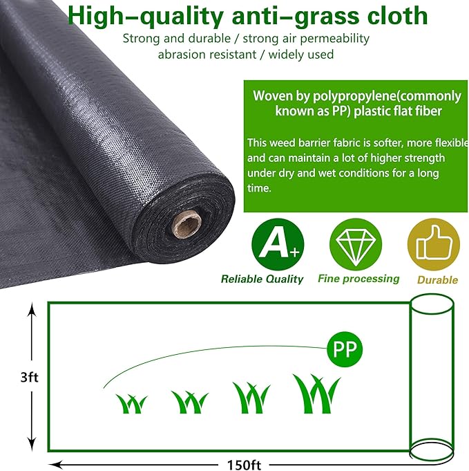 3x200ft Weed Barrier Fabric Landscape Long-Term Use Flexible Breathable Water Permeable Grass Barrier Landscape Fabric Ground Cover Cloth for Garden Planting Weed Blocking