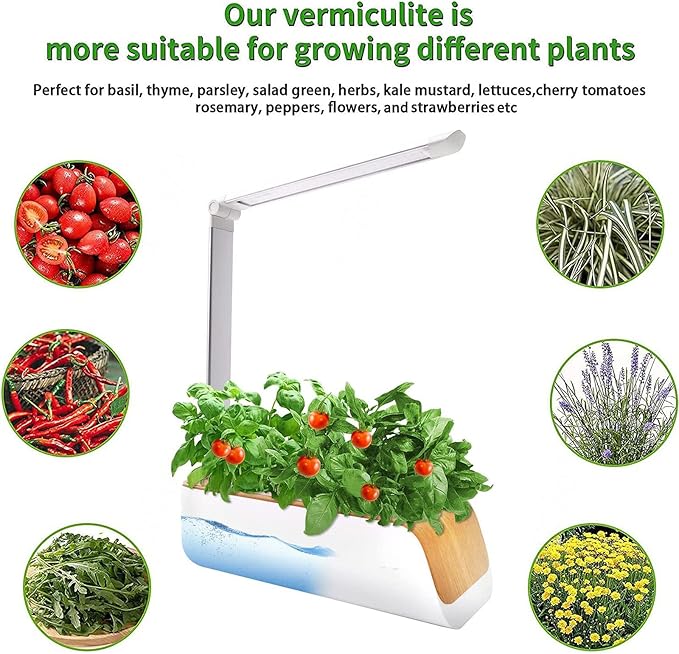 Hydroponics Herbs Grow Lamps for Plants Height AdjustableTemperature Display Herb Growing Kit Indoor Suitable for Seedlings Vegetables Flowers