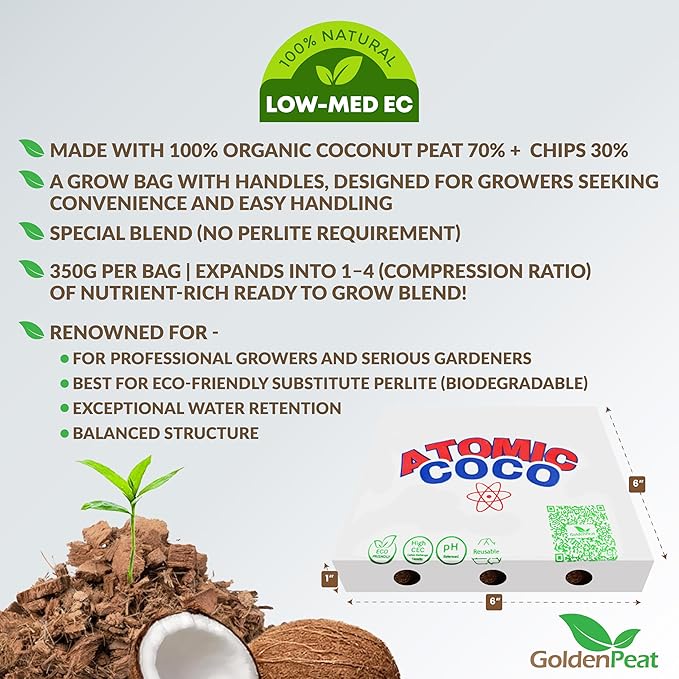 Grow Bag with Handles. Special Blend - Peat(70%)+Chips(30%). Low EC Coco Pith Block (12X2lb) - Designed for Herbs Container &amp hydroponics. Transforma into 24 liters of Fluffy Nutrient-Rich Coir