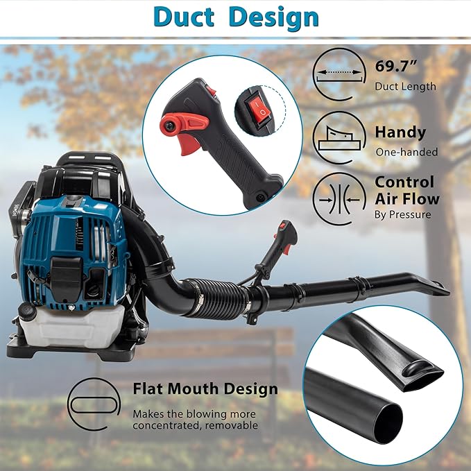 Backpack Leaf Blower Gas Powered Cordless Blower with Ergonomic Harness System 75.6cc 4 Cycle Engine 894 CFM 192MPH Cleaning Leaves Snow Debris and Dust for Lawn Garden Yard