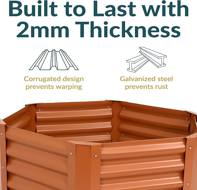 Sunnydaze Galvanized Raised Garden Bed Outdoor - Metal Planter Box for Gardening Vegetables and Plants - 16.25 H Hexagon - Brown