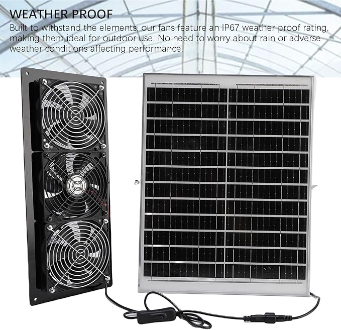 EVGATSAUTO Solar Powered 3 Fan Kit High Speed Ventilation for Greenhouse Shed Dehumidifier Small Chicken Coops Pet Houses