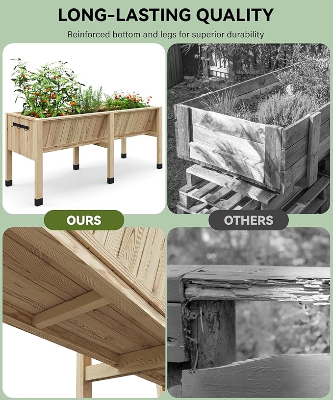 72x26x30in Raised Garden Bed with Legs Wooden Elevated Raised Garden Beds Outdoor for Growing Vegetables and Herbs Big Sturdy Standing Garden Bed Planter Box - Enhanced DepthNatural