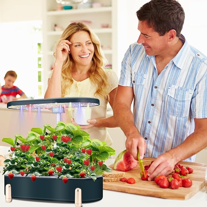 Hydroponics Growing System Indoor Garden 12 Pods Plant Germination Kit Aeroponic Herb Vegetable Growth Lamp Countertop with LED Grow Light (Blackish Green)