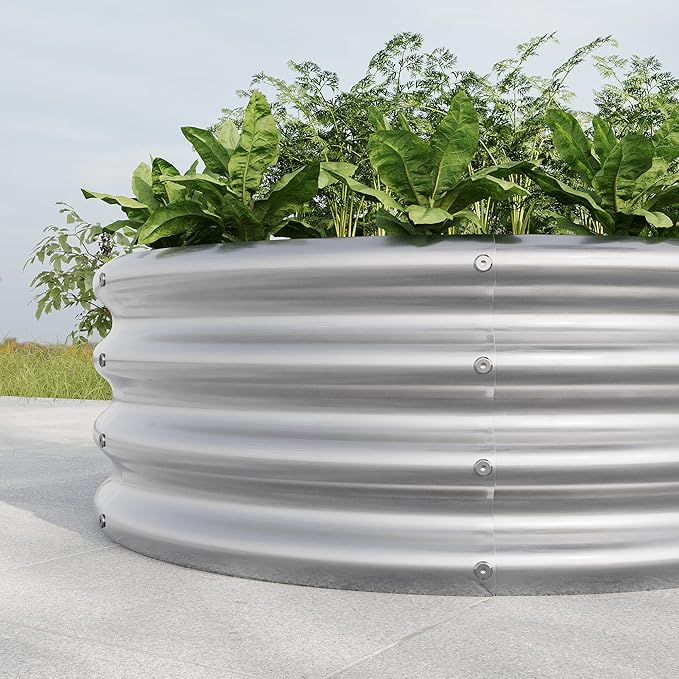 32.08 * 11.4 Tall Round Raised Garedn Bed Metal Raised Beds for Vegetables Outdoor Garden Raised Planter Box Backyard Patio Planter Raised Beds for Flowers Herbs Fruits Silver