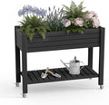 EasyUp 21 Gallon Raised Garden Bed with Legs and Wheels Raised Planter Box with Drainage Plug and Gauge Lower Shelf for Tools and Accessories Dust-Proof Resin for Patio and Backyard(Black)
