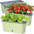Window Box Planter 4 Packs 14 Inches Rectangle Flower Pots with Breathable Drainage Holes Pots for Vegetables Herbs Flowers Garden Windowsill Balcony (Green &amp Grey)