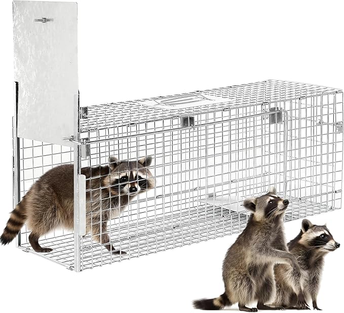 32 Humane Animal Cage Trap Live Animal Cage Trap Folding Animal Trap for Stray Cats Raccoons Rabbits Skunks Moles Groundhogs and Armadillos up to 17 lbs