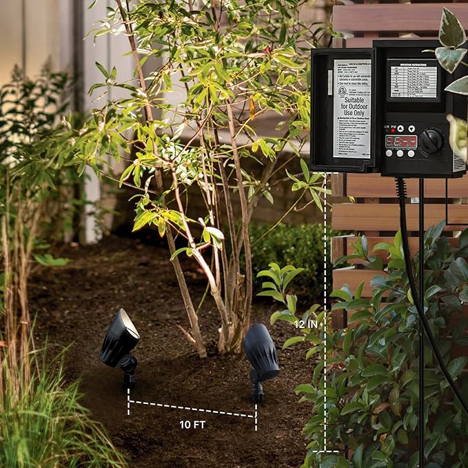 GOODSMANN Low Voltage Spotlights Landscape Lighting 5W LED Outdoor Floodlights 2700K Warm White Replaceable LED Outside Hardwired Lighting with Metal Stake Cable Connector