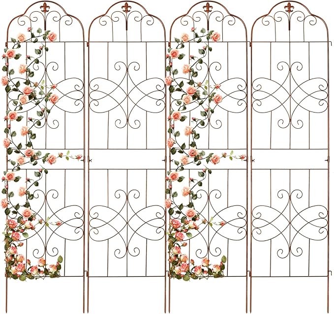 hogardeck 4 Packs 84 * 19 inch Metal Garden Trellis for Climbing Plants OutdoorHeavy DutyCoating Rustproof Trellis for Rose Vegetable Flowers ExpandablePerfect for Training Climbing Plants