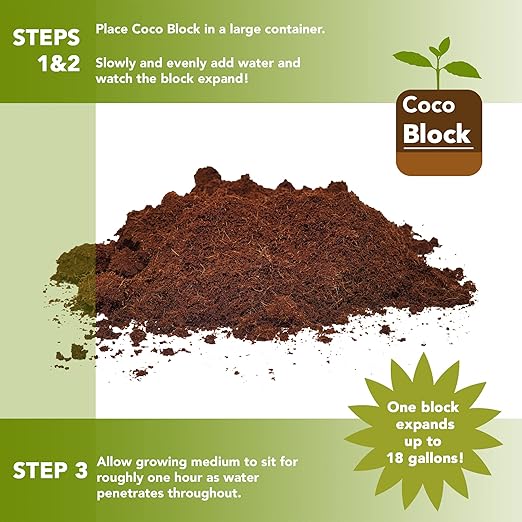 Home and Country Coco Coir Brick 50 Lbs Triple Washed Low EC Coconut Fiber Potting Soil Alternative for Indoor Plants Gardening Essentials and Mulch Compost Base
