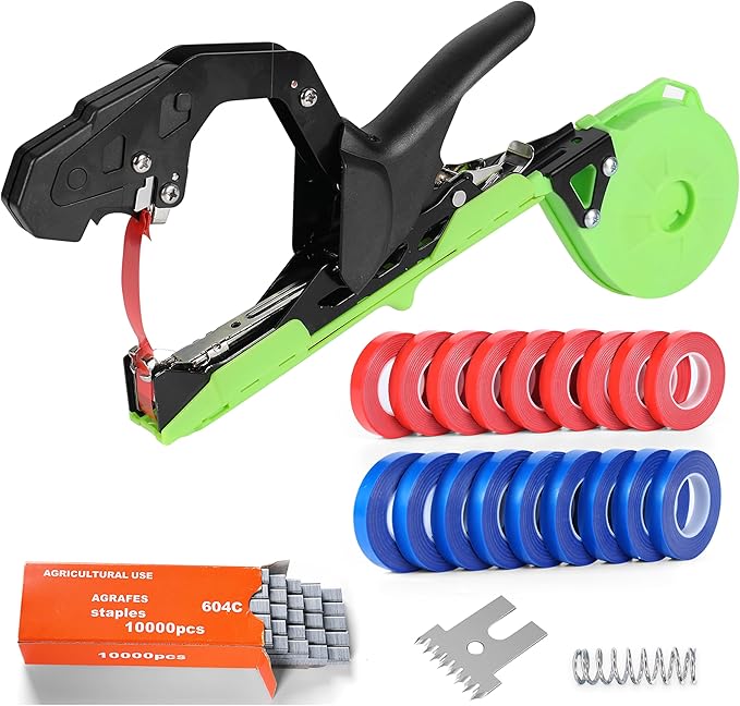 Plant Tying Machine Tool with 20 Rolls of Tape – Handheld Garden Tape Gun for Climbing Plant Support Vines and Tomatoes – Clips &amp Ties for Staking and Training Indoor &amp Outdoor Use