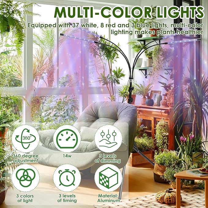 Grow Light 80 LEDs Full Spectrum Grow Lamp with 3/9/12H Timer Flexible Floor Grow Lamp with 28-87 inches Adjustable Tripod Stand 3 Color Modes Vegetation Grow Light for Succulents