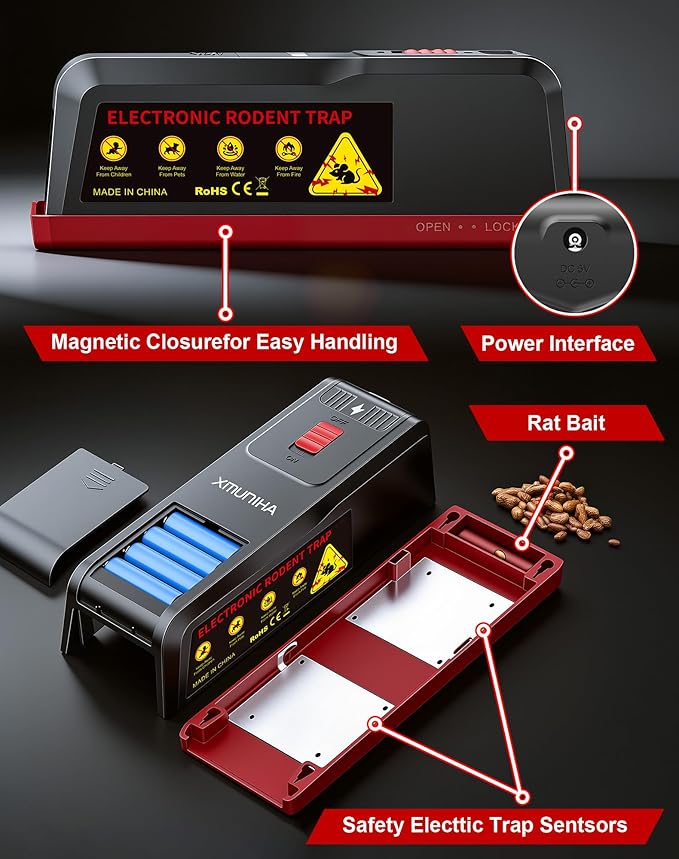 Electric Mouse Trap Zapper Large High Voltage Instant Kill Rat Trap Reusable Humane Mouse Trap No-Touch Electronic Mice Traps Effective Mouse Traps Indoor for Home Kitchens Garages Red 1PCS