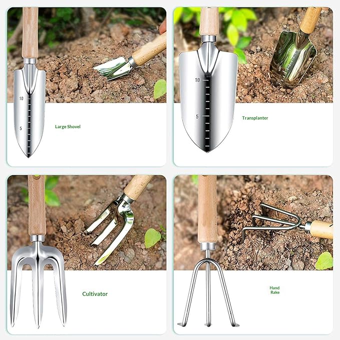 Stainless Steel Garden Tool Set - Heavy Duty Garden Hand Tools with Garden Tools Storage Handbag for Planting Trimming &amp Cultivation