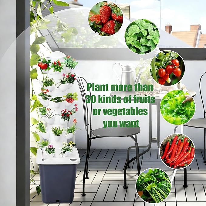 Aquaponics Seeding System Hydroponic Tower Garden Hydroponic Planting Tower - 15/18/25/30 Chambers Optional with Water Pump Adapter Soilless Cultivation 6layers18holes