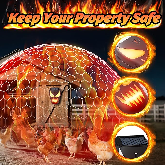 Solar Coyote Deterrent Predator Lights - Nocturnal Animal Repeller with Flame LED Flashing Lights for Chicken Coop Yard &amp Garden Protection Against Raccoons Foxes Deer Skunks Hawks 4 PCS