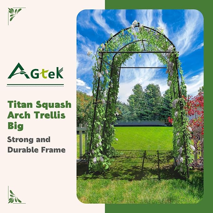 AGTEK 87in Garden Arch Trellis for Climbing Plants Garden Arches Support Structure Tall Metal Garden Tunnel Trellises Archway for Climbing Vine Vegetable Fruit Flower Squash Arbors