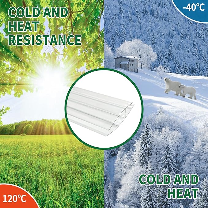 10 PCS Polycarbonate Greenhouse H-Clip Connectors 4ft Length Fits 0.24’’ &amp 0.32’’ Twin-Wall Polycarbonate Panels Duty Dust Rain &amp Moisture Protection Durable (H-Clip 4' × 2.16’’ × 0.32’’)