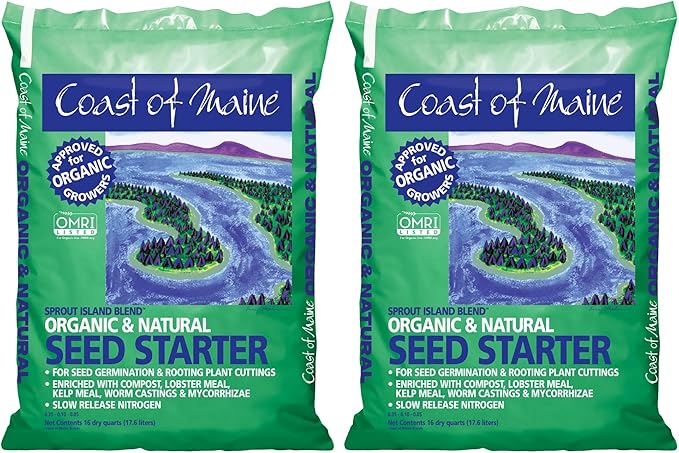 Coast of Maine Organic &amp Natural Sprout Island Blend Seed Starter - Seed Germination &amp Root Plant Cuttings w/Composted Manure Mycorrhizae Worm Castings &amp Kelp - Enhanced Drainage (16 Qt)