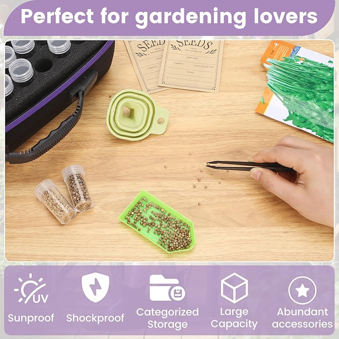 120 Slots Seed Storage Box with 25 Envelopes and Tools Large Sturdy Storage Organizer for Garden Plant Seeds Seed Bank with Zipper Label Funnel Tweezers Tray (Seeds Not Included)