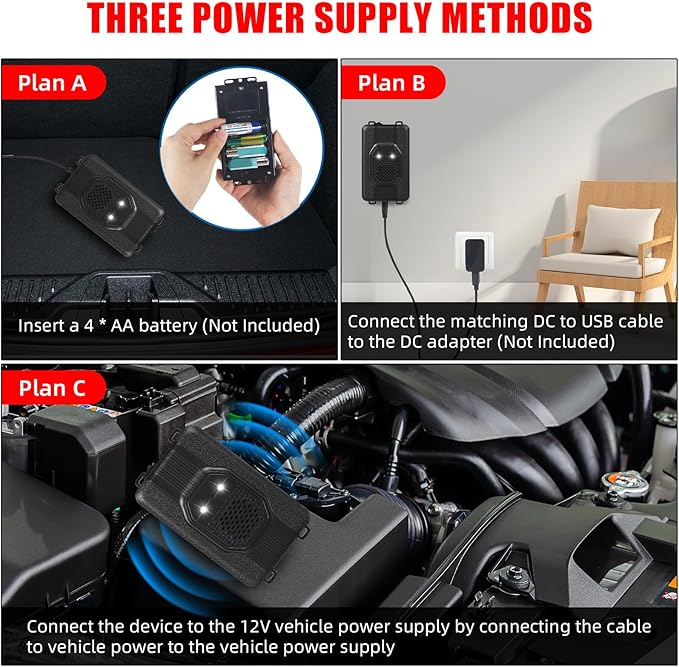 2 Pack Rodent Repellent for Car EnginesMouse Repellent for Cars Engine LED Light Deterrence and Ultrasonic Repellent Plug in&ampBattery Powered Suitable for Cars Garages Warehouses