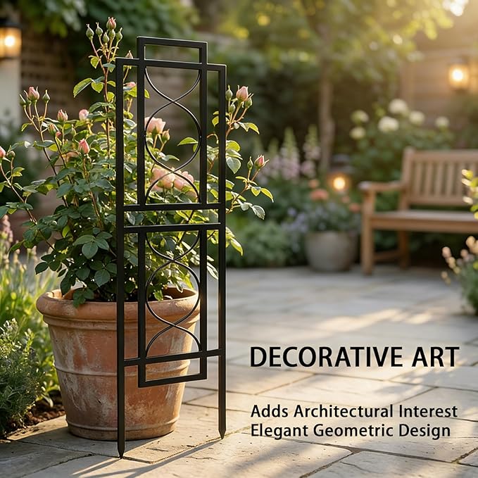 2 Pack 31.5'' Hx8'' W Black Metal Chic Garden Trellis for Climbing Plants - Outdoor Decorative Metal Flower Trellis - Black