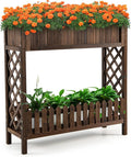 Giantex Planter Raised Bed Elevated Potted Plant Rack W/Shelf Fence Wooden Standing Plant Container Box w/Trellis for Vegetable Flower Herb Succulent Indoor Outdoor Patio Balcony (Brown)