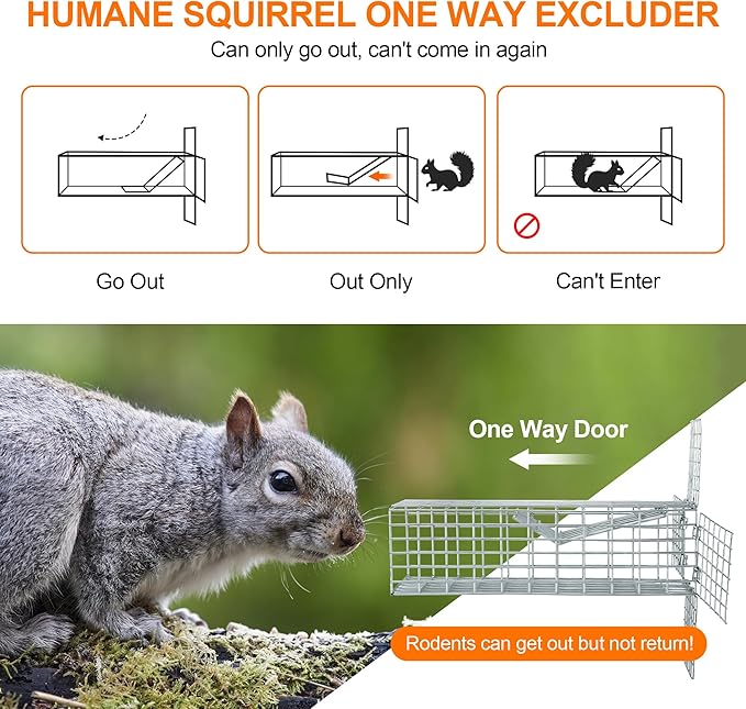 One Way Squirrel Door Excluder Humane Squirrels Chipmunks Contactless Excluder for Outdoor Spaces Like Attics Chimneys - Includes Full Installation Kit
